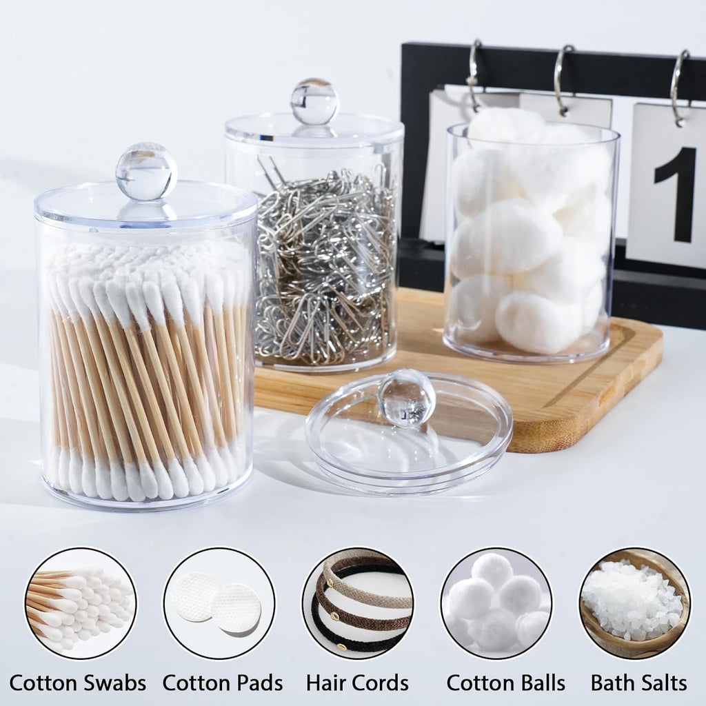 XIPENGKEJI Qtip Holder Set - 6 Pack Apothecary Jars with Lids for Bathroom Organization | Clear 10oz-12oz