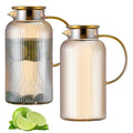 Buaic Glass Pitcher with Lid, 2 PACK 84 oz/ 2.5 Liter Amber Classic Vertical Stripes Water Pitcher,Glass Water Carafe for Cold Brew, Coffee, Lemonade, Iced Sun Tea,Beverage, Milk, Heat Resistant