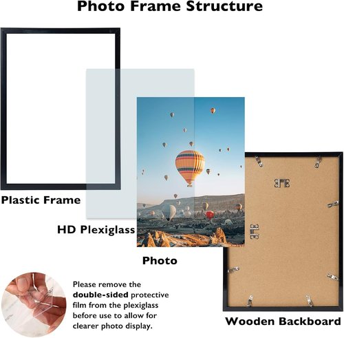 JCJMY 11x14 Picture Frame - Black Wall Mount for Horizontal or Vertical Display | Shatter-Resistant Plexiglass