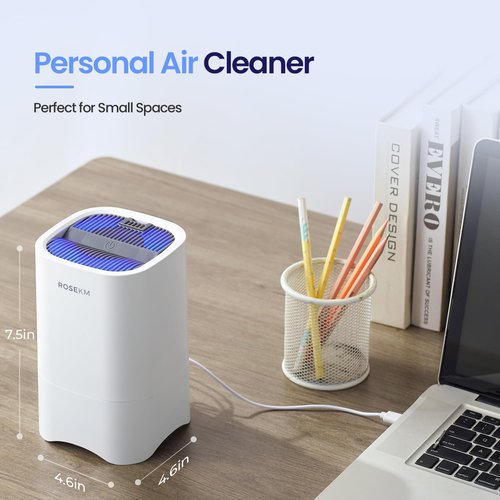 ROSEKM Small Air Purifiers for Home, Mini Air Purifier for Desktop, Bedroom, Office, Car, Room, Portable HEPA Air Purifier Air Cleaner for Smoke, Dust with Night Light