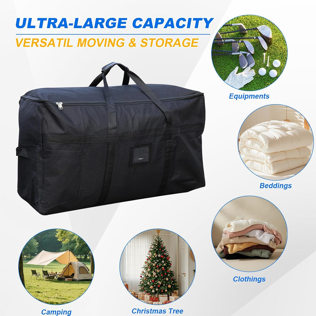 Skiennix Large Moving Bags - 4 FT Christmas Tree Storage Bag with Strong Zipper & Comfortable Handles | Durable Black Totes for Clothes & College Supplies