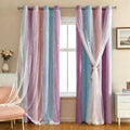 SENEETO 2 Panels Rainbow Curtains for Girls Bedroom, Star Darkening Curtains for Kids Girls Room, Unicorn Princess Window Decor, Privacy Protection and Insulation (Pink Purple Blue, W52 X L84)