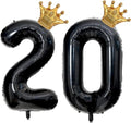 20th Birthday Foil Balloon - 40 Inch Large Black Number 20 with Gold Crown | Mylar Helium Balloon for Boys & Girls