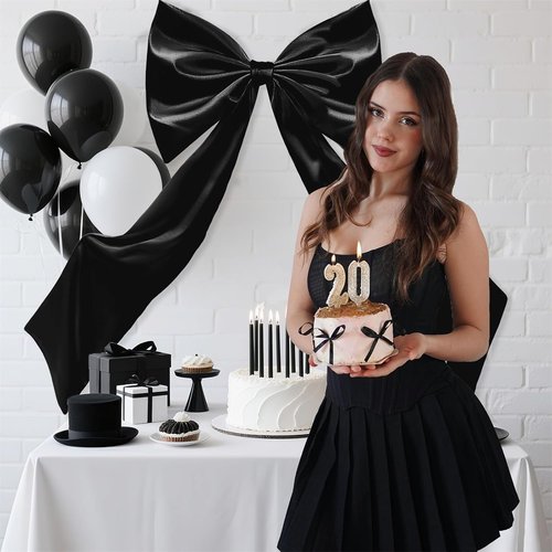 Coquette Large Satin Bow - 24 x 42 Inches | Giant Black Bow Ribbon for Room Decor & Party Backdrop