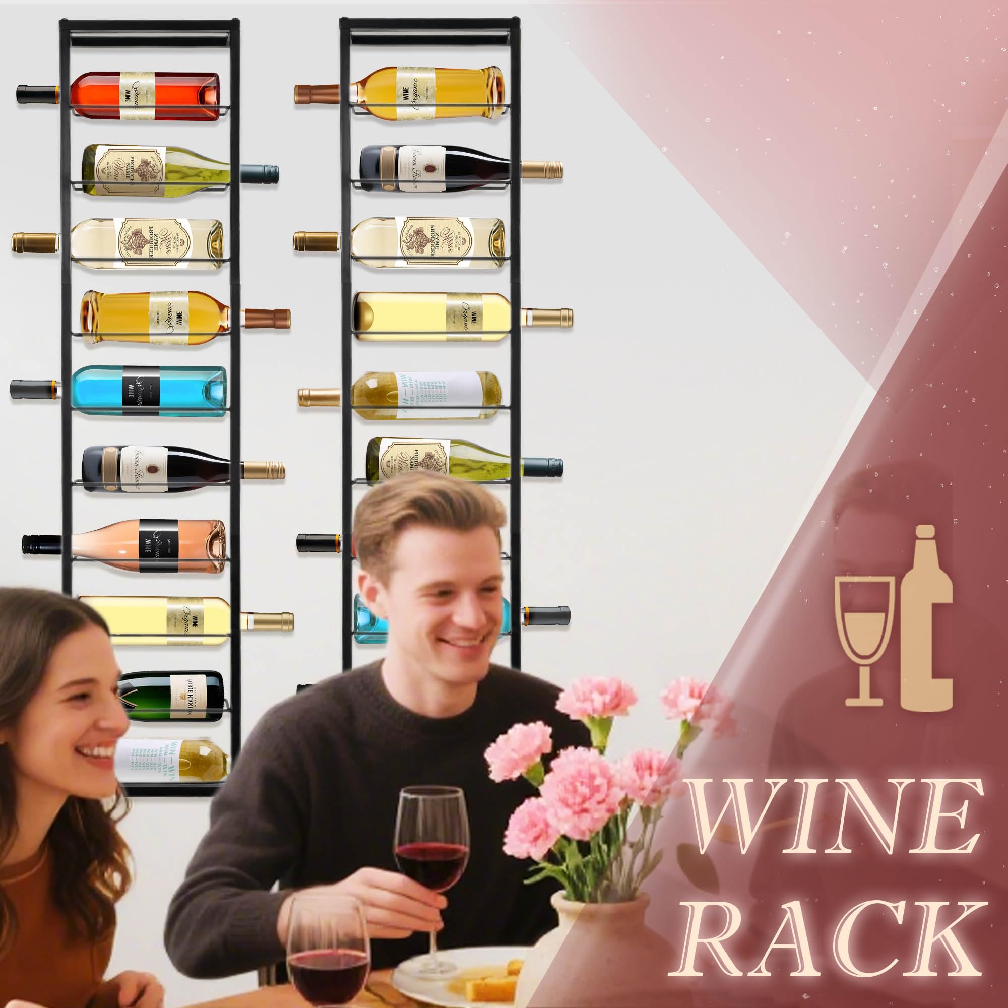 YANGSHUO Wall Mount Wine Rack - 10 Bottle Black Metal Wine Bottle Holder for Wall, Wine Bottles Storage Organizer Display Shelf for Home, Bar, Dining Room, Liquor, Kitchen, Wine Cellar