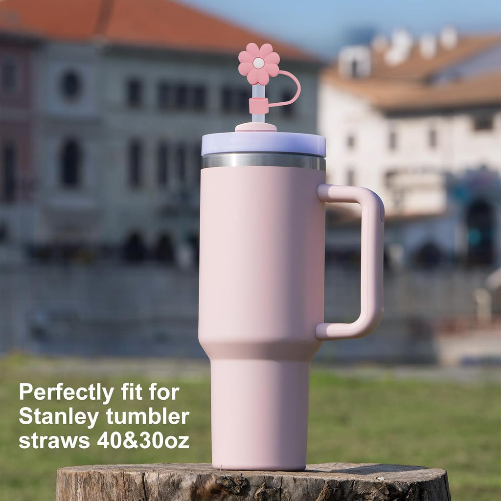 Skiennix Silicone Straw Covers - Cute Dust-Proof Caps for Stanley Cup | 4 Pcs Flower Design