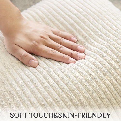 Softalker Throw Pillow Covers 18 x 18, Set of 2 - Cream Spring Decorative Soft Corduroy Striped Boho Beige Pillow Covers, White Cushion Pillow Cases for Farmhouse Decor, Couch, Easter, Bed Living Room