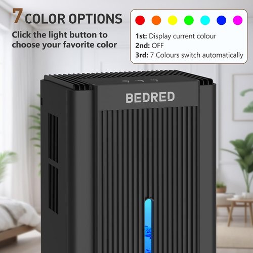 Dehumidifier | 95OZ Home Dehumidifier - Quiet Operation, Auto Shut Off & 7 Color Ambient Light (Black) for Up to 1000 Sq.Ft