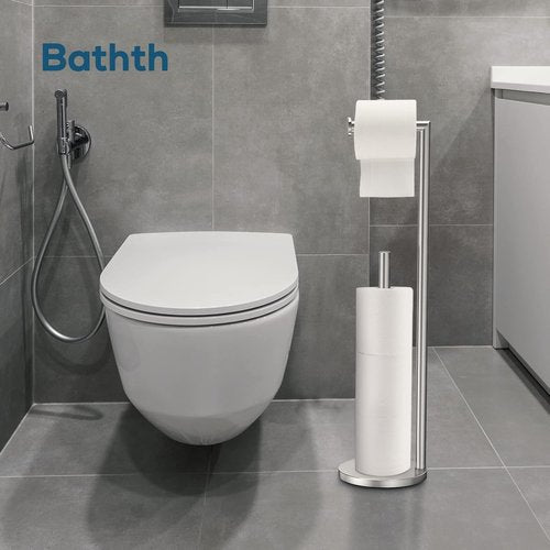 Bathth Toilet Paper Holder Stand - Brushed Nickel Free-Standing Design for Easy Storage
