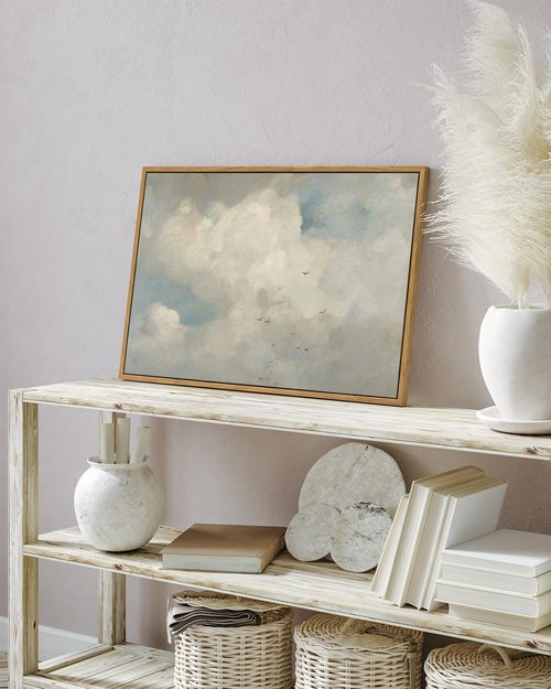 InSimSea Framed Canvas Wall Art - Vintage Oil Paintings of Sky & Clouds | Large 16"x24" Decor for Home & Office