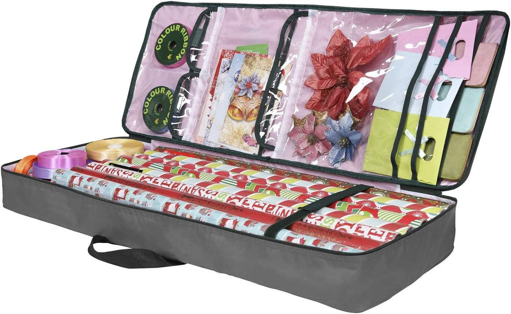 Primode Christmas Wrapping Paper Storage Bag - Durable Gift Wrap Organizer with Pockets | 37” x 14” x 4” | Gray