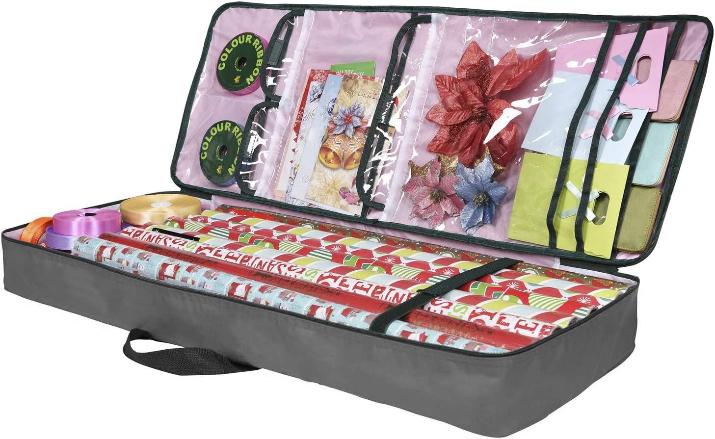 Primode Christmas Wrapping Paper Storage Bag - Durable Gift Wrap Organizer with Pockets | 37” x 14” x 4” | Gray