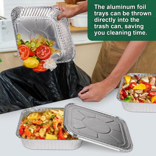 Heavy-Duty Aluminum Foil Pans with Lids by [Brand Name] | 8x8 Inch, 15 Pack - Reusable & Leakproof Baking Trays
