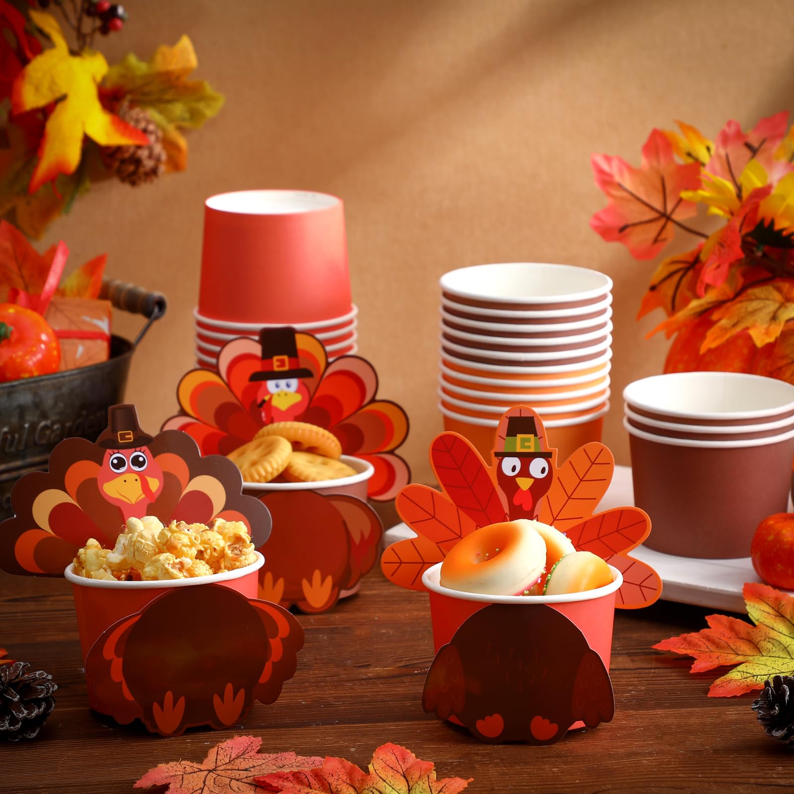 RimCereal 60 Pcs Fall Disposable Bowls - 10 oz Paper Bowls for Hot or Cold Food, Thanksgiving Party Supplies