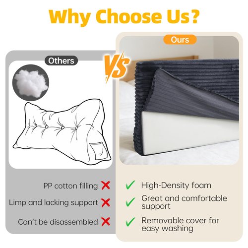 ENITYA Headboard Pillow Queen,60"x24"x8" Large Bed Wedge Backrest Cushion with Ergonomic Soft Foam Support and Removable Cover,Ideal for Reading/Sitting/Working in Daybed,RV Camping,Dorm,Grey