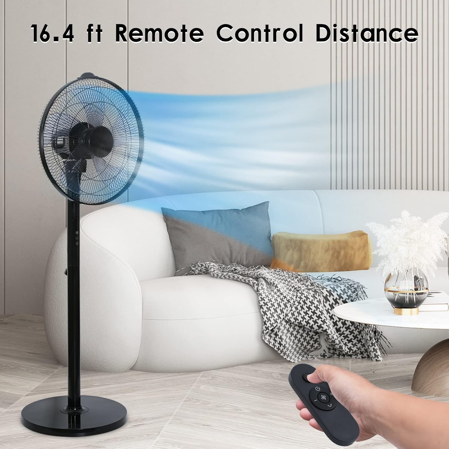 Simple Deluxe 16-Inch Stand Fan - Height Adjustable Pedestal Fan with Remote Control | 90-Degree Oscillation, Black