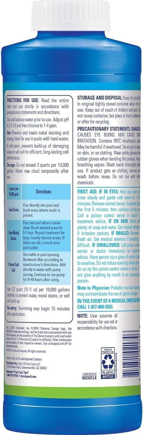 Clorox® Pool&Spa™ Metal & Stain Control - Prevents Scale Formation & Removes Stains | 1 Quart