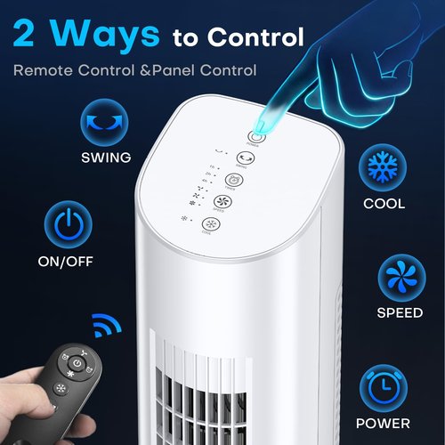 MYICY Evaporative Air Cooler, 35" Windowless Air Conditioner Portable w/3 Speeds, 25ft Remote, Smart Timer & Water Tank, Portable Air Conditioners No Windows Needed, 90°Oscillating AC Unit for Room