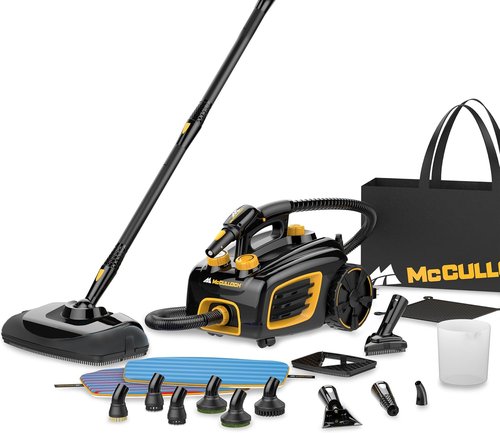 McCulloch Canister Steam Cleaner MC1375 - 90-Minute Runtime with 20 Accessories for Home & Car Detailing