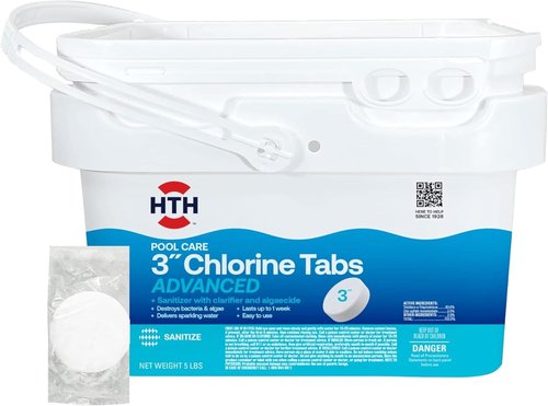 HTH 42052W Pool Care Chlorine Tabs - Advanced 3" Tablets with Clarifier & Algaecide, 5 lbs for Clear Water