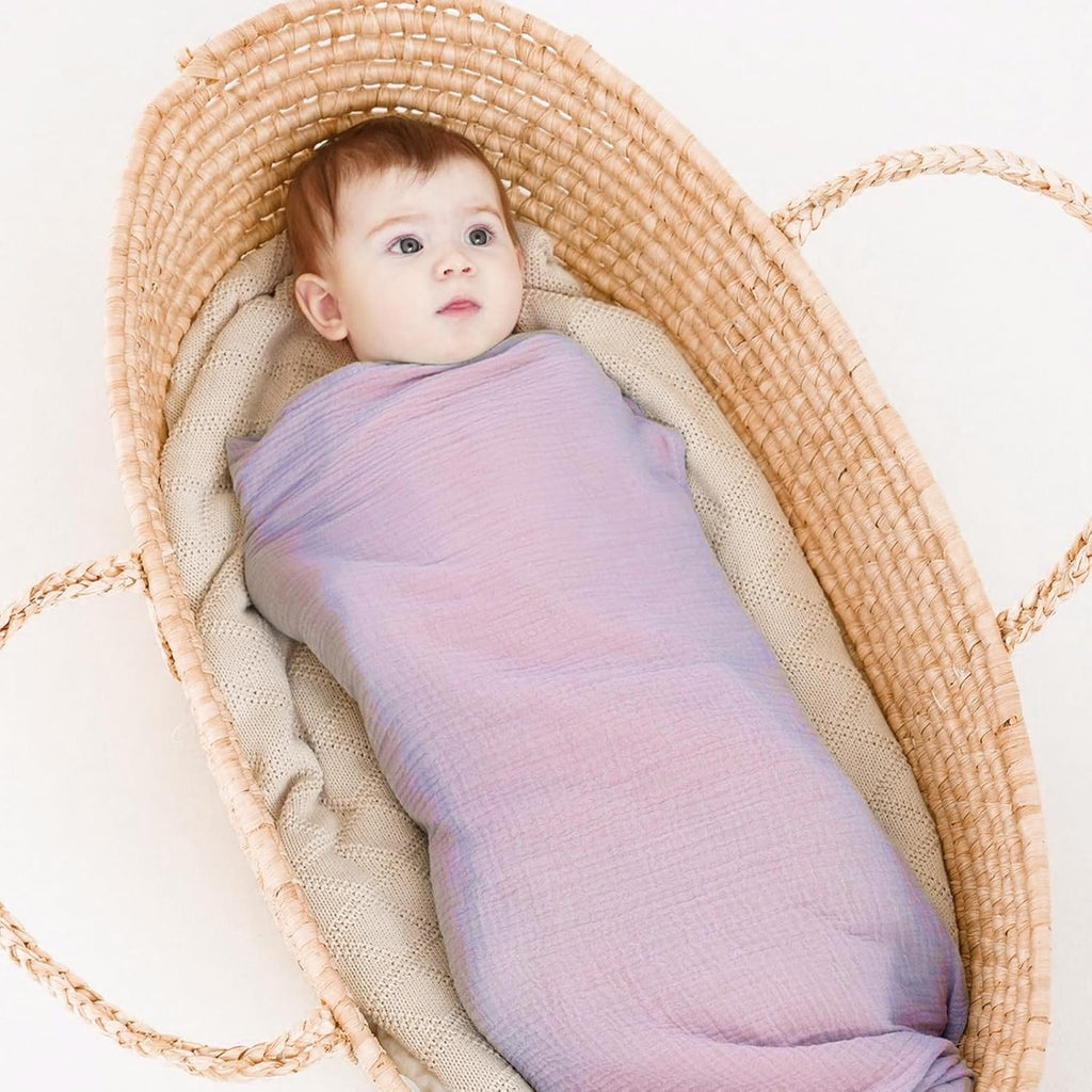 Skiennix Muslin Swaddle Blankets - Soft & Breathable 100% Cotton | 2 Pack, Large 40 x 40 Inches, Pink & Purple