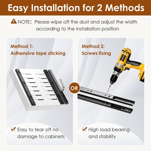 Landmok 2 Pack Expandable Pull Out Cabinet Organizer 16.5" Deep, Adjustable Width 12.6"-20.5", No Drill Adhesive with Triple Track Rails, Heavy Duty Slide Out Drawers for Kitchen,Pantry,Cabinets,White