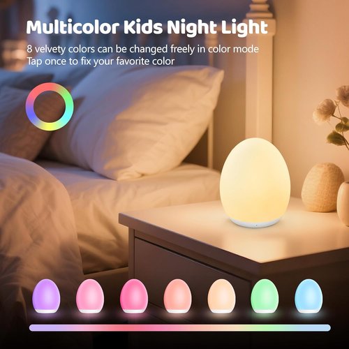 MediAcous Night Light - Soft Silicone Touch Lamp with 7 Color Options & Dimmable Feature | Ideal for Nursery