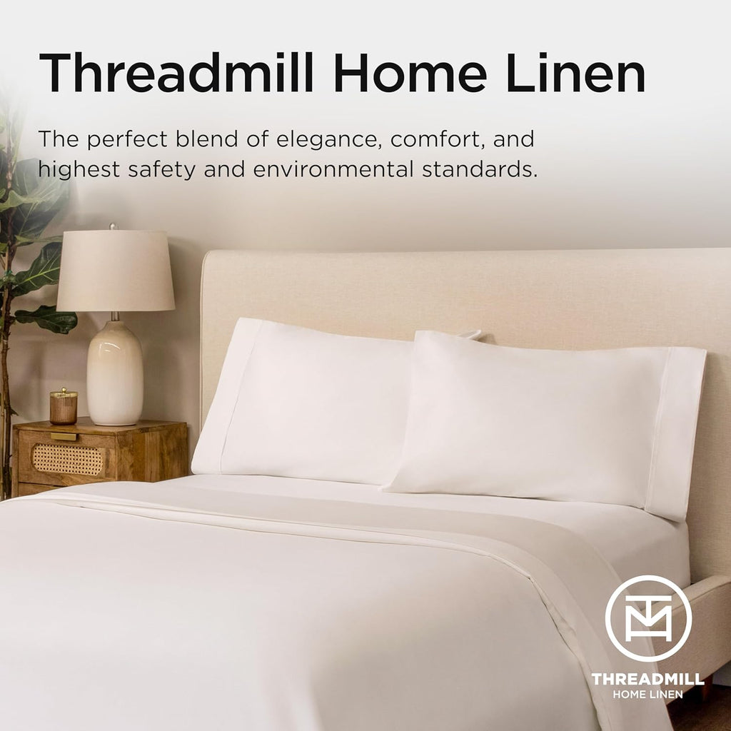 Threadmill 100% American Certified Supima Cotton King Size Sheets - 1200 Thread Count, Ultra Luxury Sateen, 4-Piece Set - White