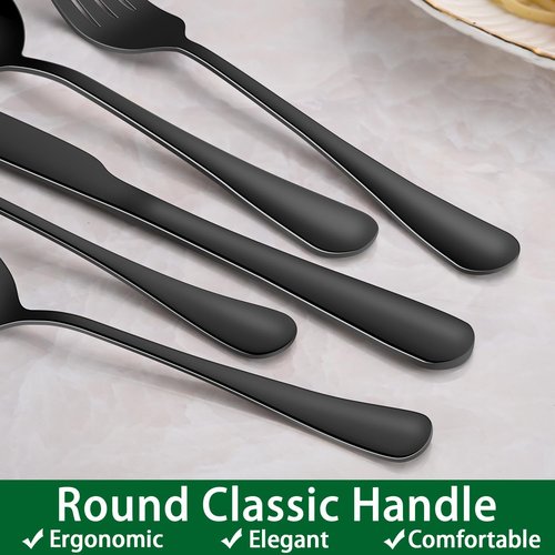 Black 49 Pieces Stainless Steel Flatware Sets With Organizer,Black Silverware Sets With Steak Knives Service For 8,Black Tableware Cutlery Sets For Home Kitchen