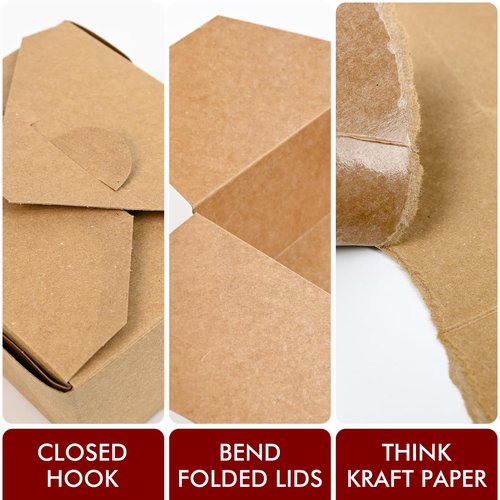 EcoDispose 45 oz Kraft Paper Pack of 300 Fold To Go Containers, Microwaveable Leak and Grease Proof Take Out Boxes for Lunch,Leftover and Restaurant