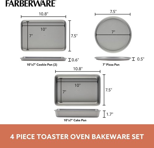 Farberware Bakeware - Nonstick Toaster Oven Pan Set | 4-Piece Baking Set in Gray