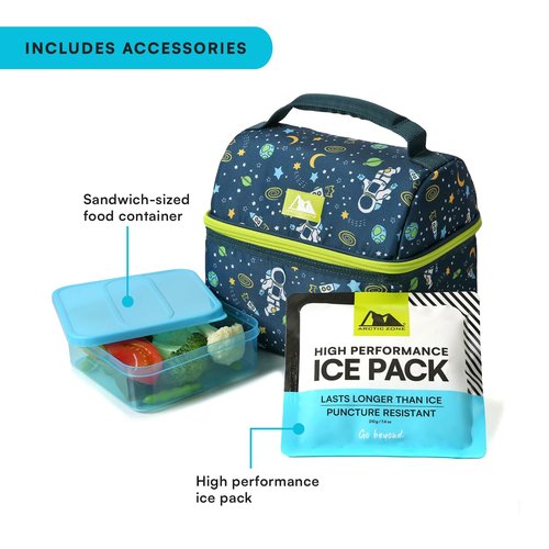 Arctic Zone Kids Lunch Box Combo with Gel Ice Pack and Sandwich Container, 2 Compartment Insulated Bucket for School or Travel Lunch, Space Odyssey