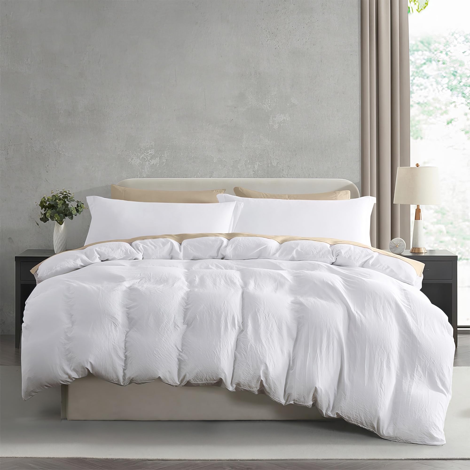 Hearth & Harbor King Duvet Cover Set - 3 Piece Soft Prewashed Bedding Set - Includes 1 Duvet Cover 104x90 inches with Zipper Closure and 2 Pillow Shams, White, Comforter Not Included