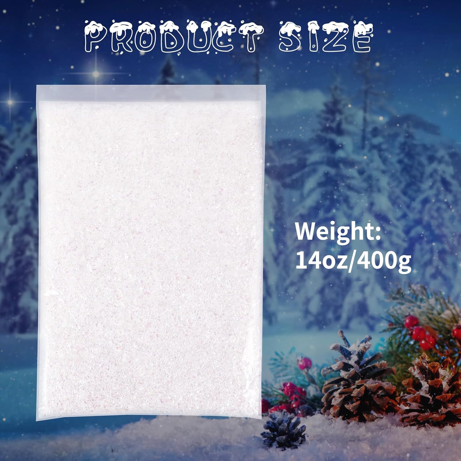 Skiennix 14oz Artificial Faux Snow - Sparkly White Glitter for Christmas Village Decor | 400g