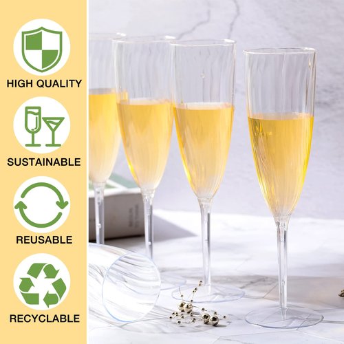 Gerrii Disposable Plastic Champagne Flute Plastic Flutes Clear Champagne Glasses Disposable Ideal for Home Daily Wedding Toasting Drinking Party Supplies (72 Pcs)