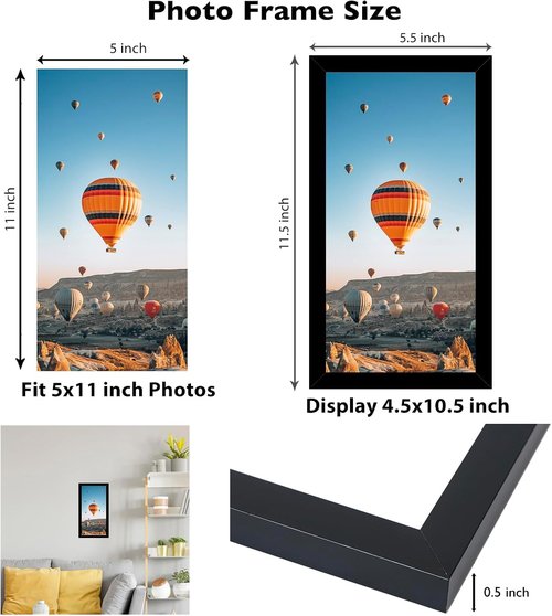 JCJMY 5x11 Black Picture Frame - Versatile Wall Hanging & Tabletop Display | Shatter-Resistant Plexiglass
