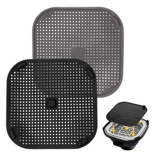 2 PCS Updated Heat Resistant Splatter Screen Compatible with Ninja Crispi Air Fryer Accessories;Food-Grade Silicone Splatter Shield Compatible with Ninja FN101-Prevent Oil Splatter.(Gray & Black)