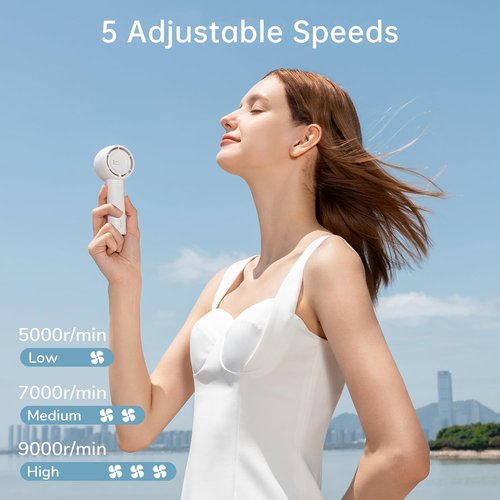 JISULIFE Mini Portable Bladeless Fan - Powerful 5-Speed Handheld Design | USB Rechargeable, 16Hrs Cooling Time, Ideal for Travel & Gifts