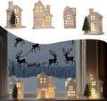 Christmas Village Set - 4 Lighted Ceramic Houses & 3 Trees | Indoor White Christmas Decorations