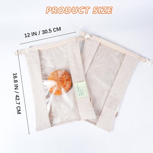 ORORIN Reusable Bread Bags for Homemade Bread,Linen Sourdough Bag Storage Container with Clear Window,Zipper Freezer Bags to Keep Fresh,Sourdough Accessories,2-Pack (Patented)