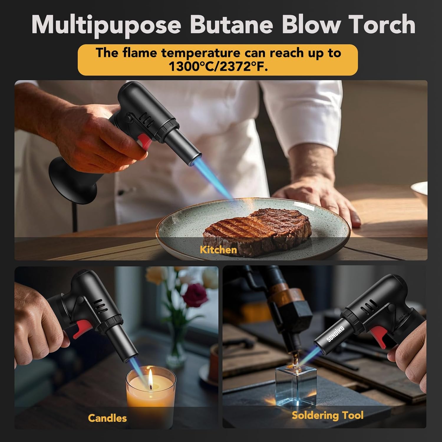 Sondiko Kitchen Torch - Versatile Cooking & Soldering Tool with Butane Included | Perfect for Men