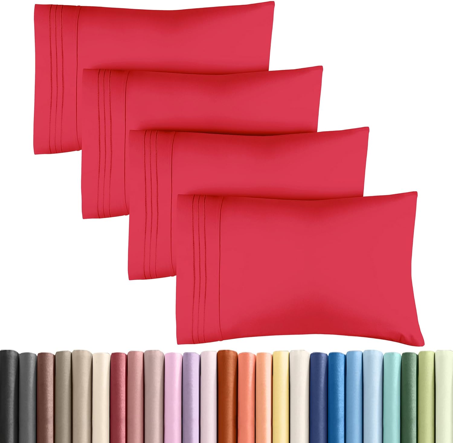 CGK Unlimited King Size Microfiber Pillowcase Set - Soft & Durable | 4 Pieces in Red
