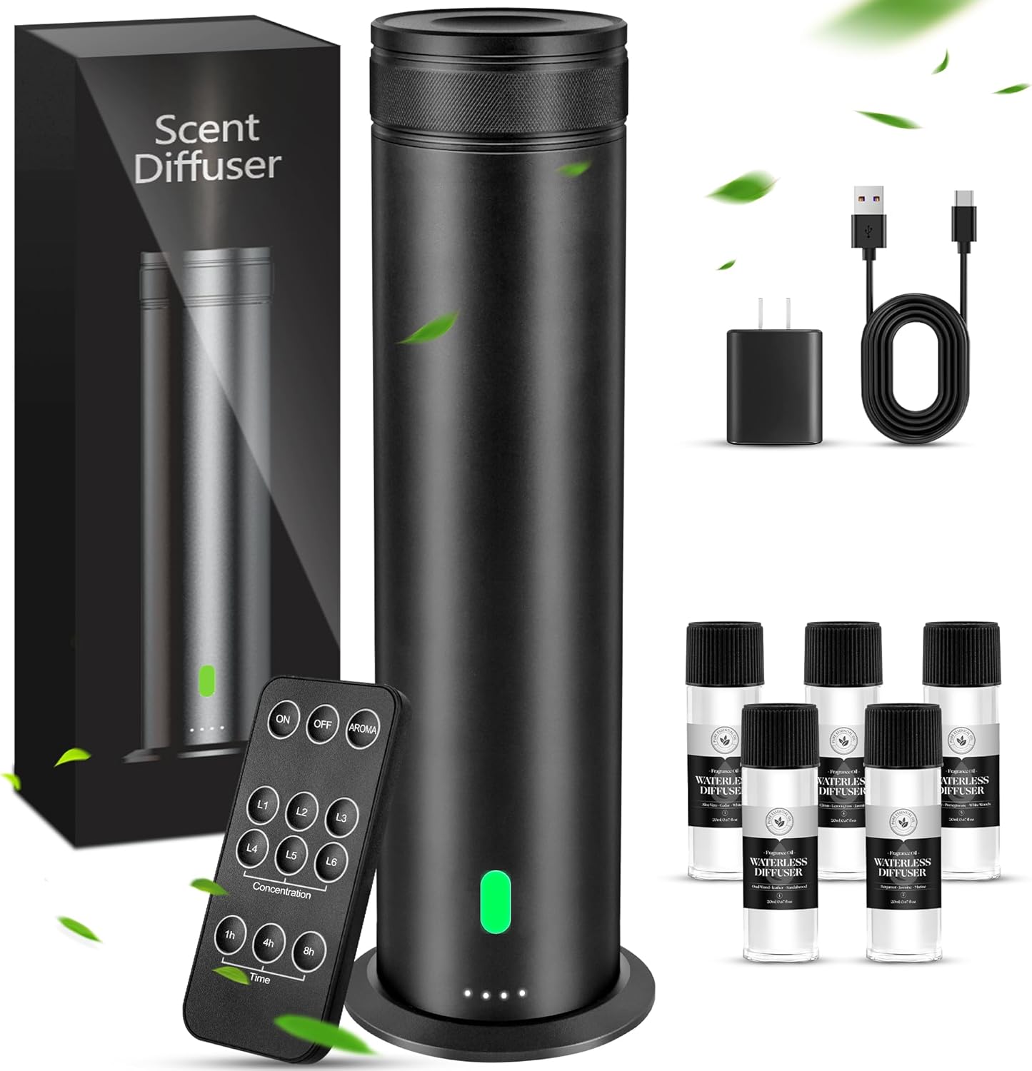 Skiennix Waterless Scent Diffuser Starter Kit | 800 Sq. In. Coverage with 5 Essential Oils & Remote Control