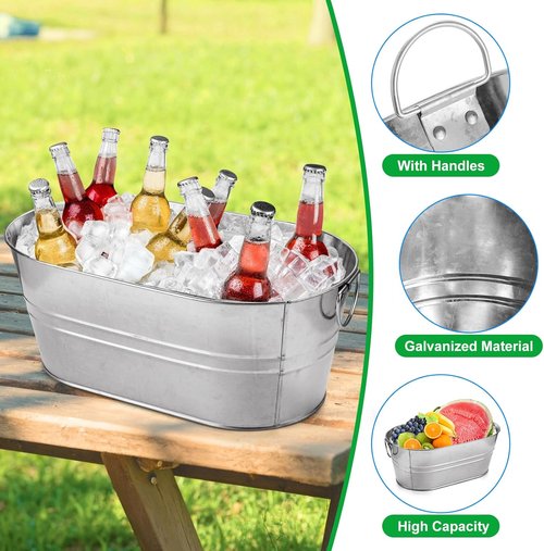 MIVIDE 4 Pack Galvanized Tub 3 Gallon Ice Bucket Large Metal Champagne Drink Bucket with Handles Galvanized Ice Buckets for Parties Mimosa Bar Cocktail Bar