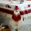 SUTAVIA Lace Embroidered Table Cloth,Rectangular Farmhouse TableCover,Classic Oblong Antique Flower Decor Macrame Tablecloth (Burgundy, Rectangle/Oblong,60 x 120 Inch,10-12 Seats)