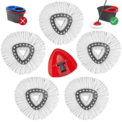 Easywring 1-Tank System,Mop Replacement Heads for O-Ceda Replace , Spin Mop Heads Replacements, Microfiber Spin Mop Refills, Easy Cleaning Head Replacement (1 Base+5pcs White)