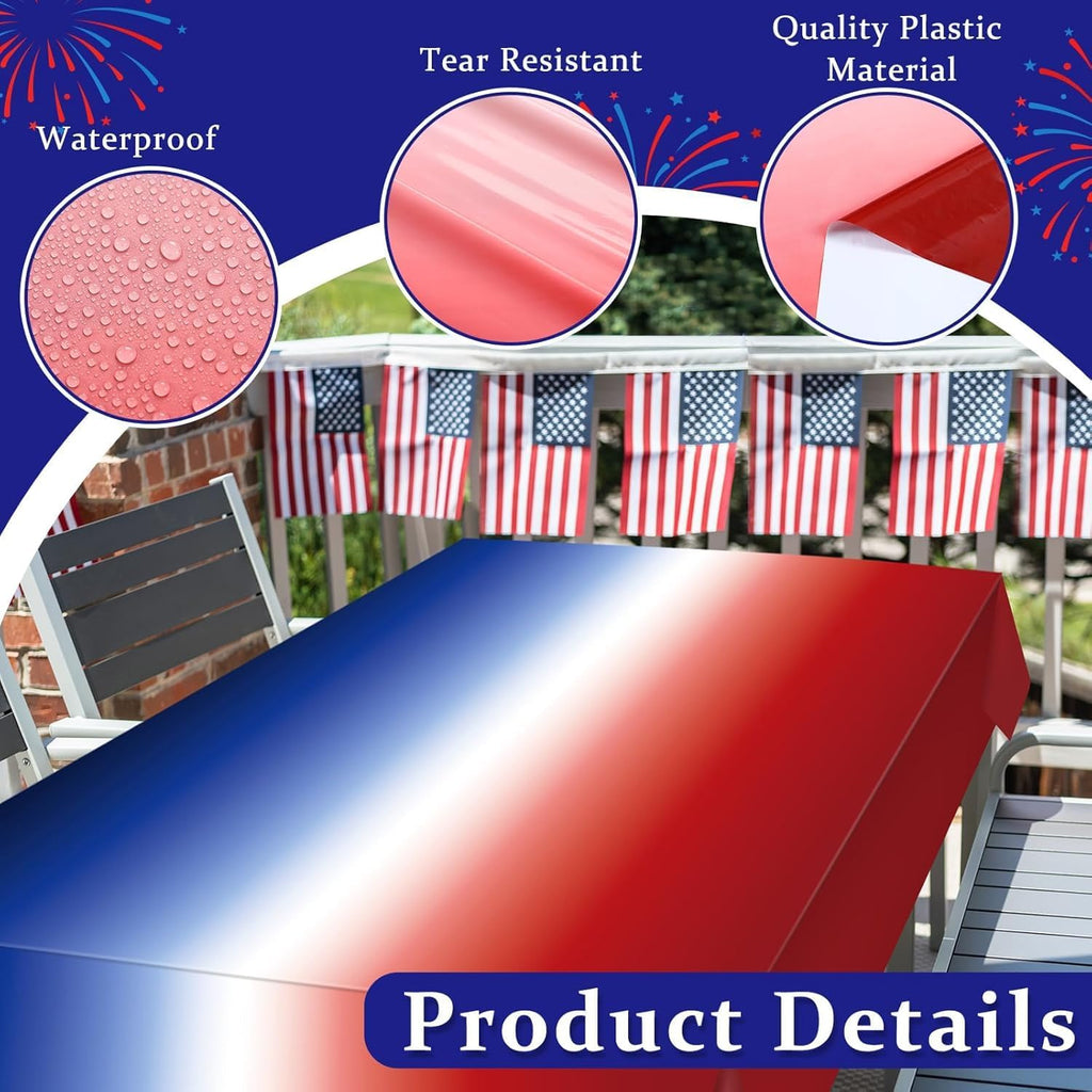 Oudain 12 Pack Patriotic Tablecloths - 54" x 108" Red, White & Blue Gradient for 4th of July Celebrations