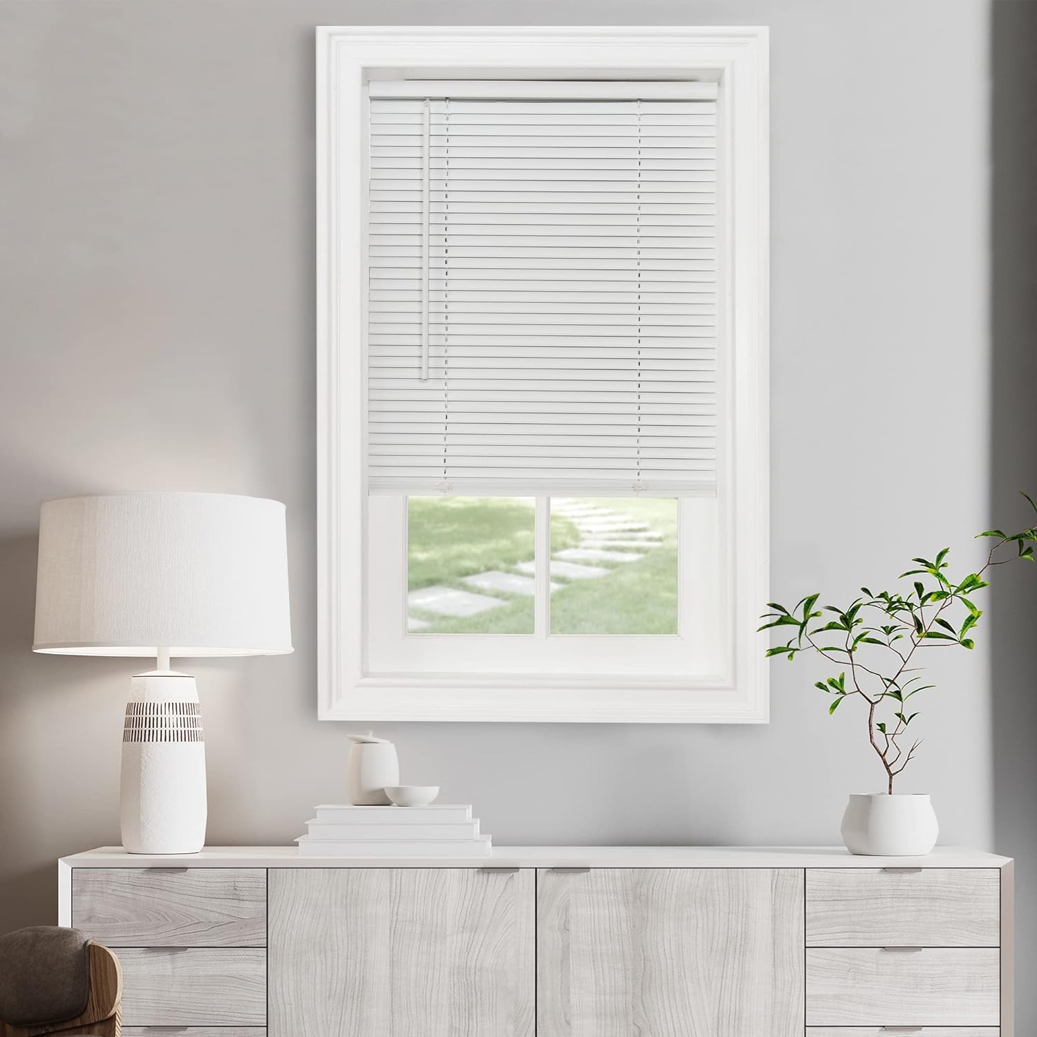 Achim Home Decor Cordless Mini Blinds - Light Filtering, 60" W x 64" L, 1" Slat - Pearl White