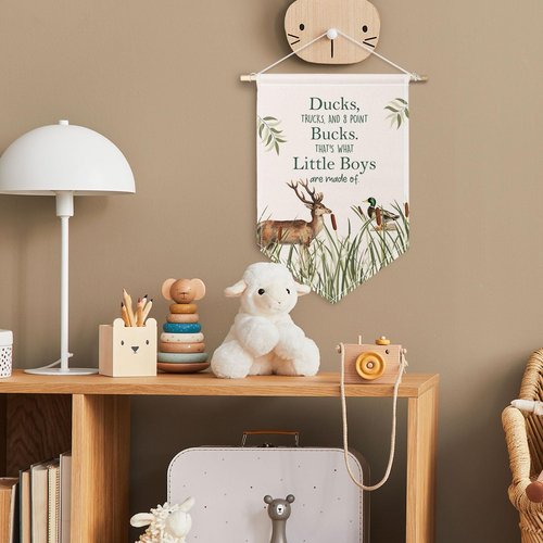 ChissNook Ducks Bucks Little Boys Canvas Banner, Boy Nursery Hanging Pennant Banner Flags Wall Display, Wild Mallard Duck Deer Wall Decor for Toddler Kids Boys Room Bedroom Nursery Playroom