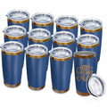 FunTrans 20 oz Tumblers Stainless Steel Tumbler with Lid and Straw Insulated Copper Coffee Mug for Laser Graving 22oz Powder Coated Cup(Navy,12 pack)
